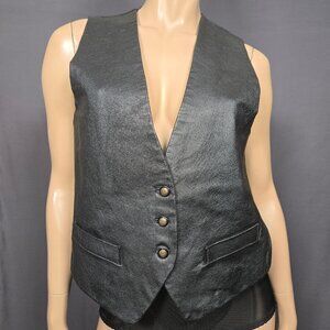 Vintage 90s Black Leather Vest Waistcoat Womens Size S Rocker Biker Grunge Punk
